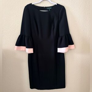 Lauren Ralph Lauren Black Dress with Pink Bell Sleeves- Size 10